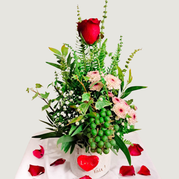 Serene Blossom - Red Rose & Chrysanthemums Vase