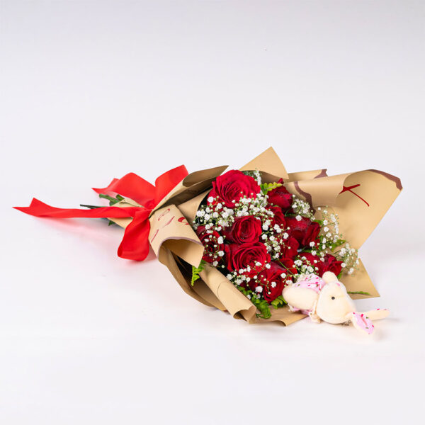 Sheaf - 10 Red Roses and Soft Toy
