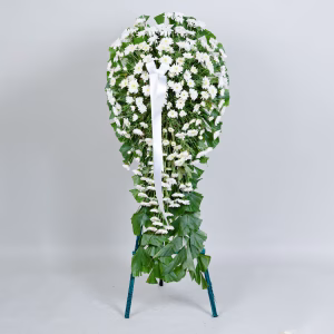 White Chrysanthemums Wreath in a Stand