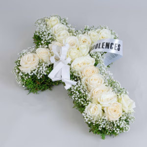 20 White Roses in a Cross